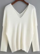 Shein White V Neck Long Sleeve Loose Sweater