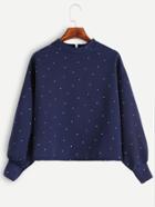 Shein Navy Polka Dot Mock Neck Zipper Back Blouse