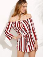 Shein Multicolor Off The Shoulder Striped Siamese Trousers