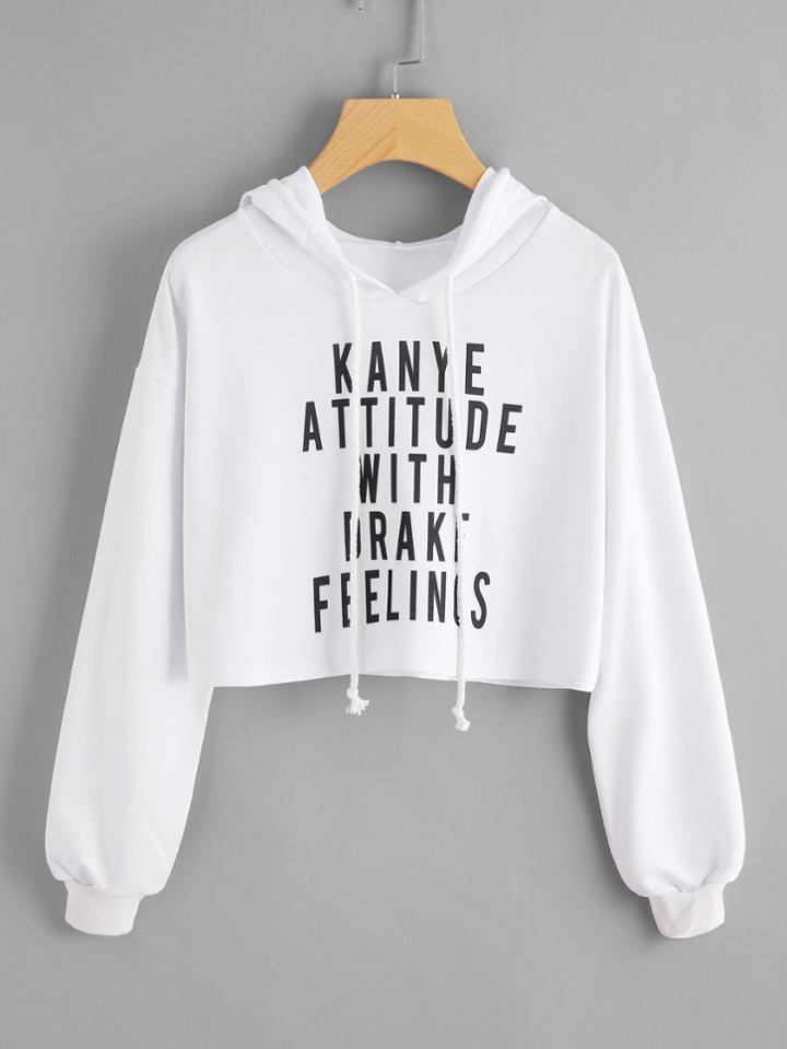 Shein Drop Shoulder Slogan Print Crop Hoodie
