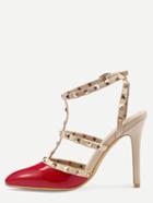 Shein Red Studded T-strap Pointed Toe High Heel Sandals