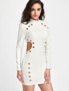 Shein Band Collar Cut Out Side Dress With Eyelet Detail