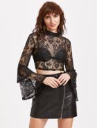Shein Black Bell Sleeve Sheer Floral Lace Top