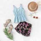 Shein Girls Peplum Top & Floral Print Shorts Set