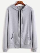 Shein Light Grey Contrast Zip Drawstring Hooded Pocket Sweatshirt