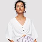 Shein Buttoned Twist Front Crop Blouse