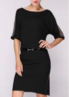 Rosewe Chic Solid Black Round Neck Batwing Sleeve Dress