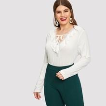 Shein Plus Lace Insert Ruffle Knot Neck Tee