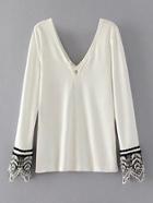 Shein Double V Neck Contrast Lace Cuff Top