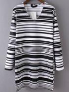 Shein Black White V Neck Striped Straight Dress