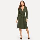 Shein Self Tie Collar Solid Dress