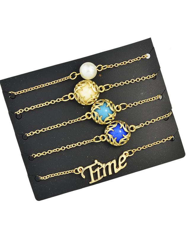 Shein Beige Color Boho Imitation Gemstone Chain Bracelets Set
