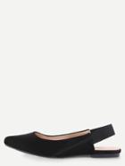 Shein Faux Suede Pointed Toe Slingback Flats - Black