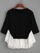 Shein Black Long Sleeve Contrast Ruffle Hem Sweater