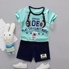 Shein Toddler Boys Letter And Headset Print Tee With Shorts