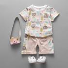 Shein Toddler Girls Leaf & Striped Print Tee With Shorts