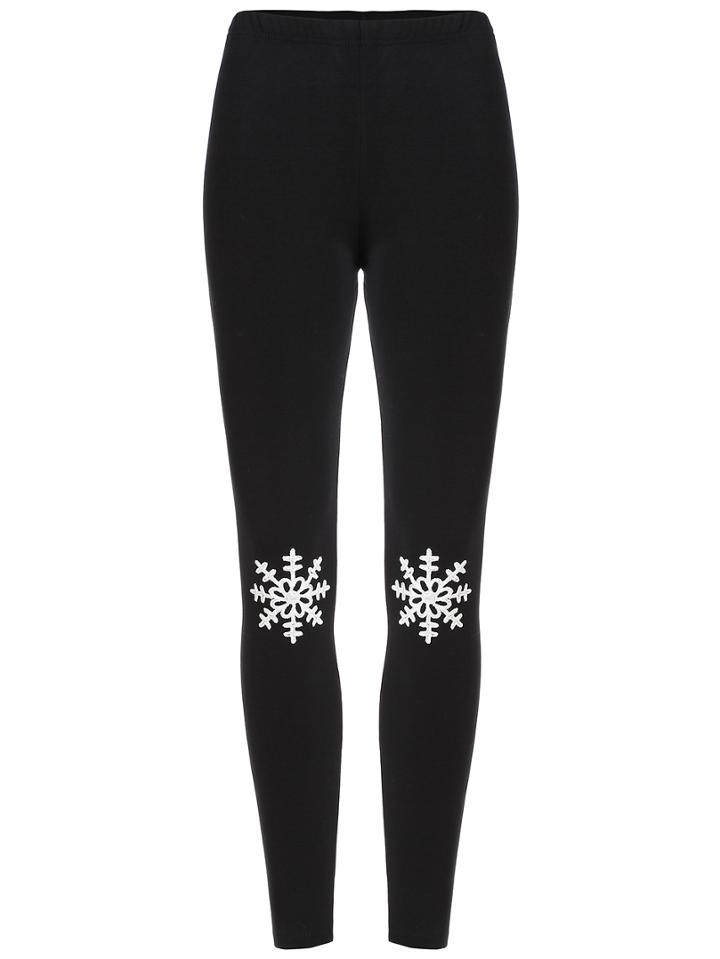 Shein Black Snowflake Embroidered Leggings