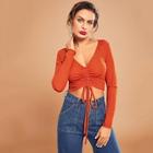 Shein Knot V-neck Solid Tee