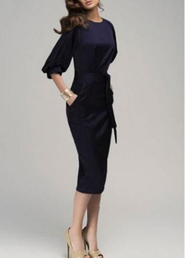 Rosewe Round Neck Three Quarter Sleeve Chiffon Dress