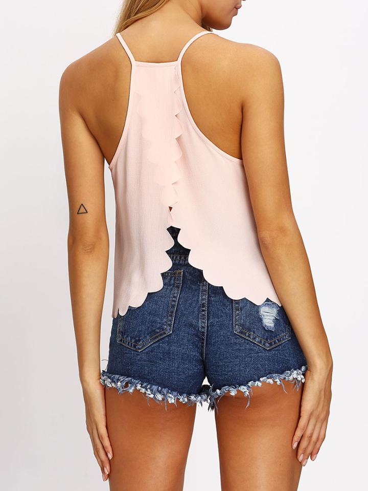 Shein Back Slit Scalloped Hem Peach Cami