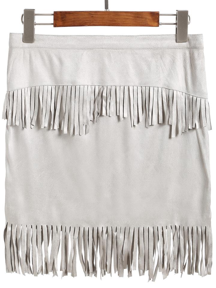 Shein Grey High Waist Fringe Skirt