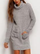 Shein Grey Turtle Neck Pockets Sweater Dress