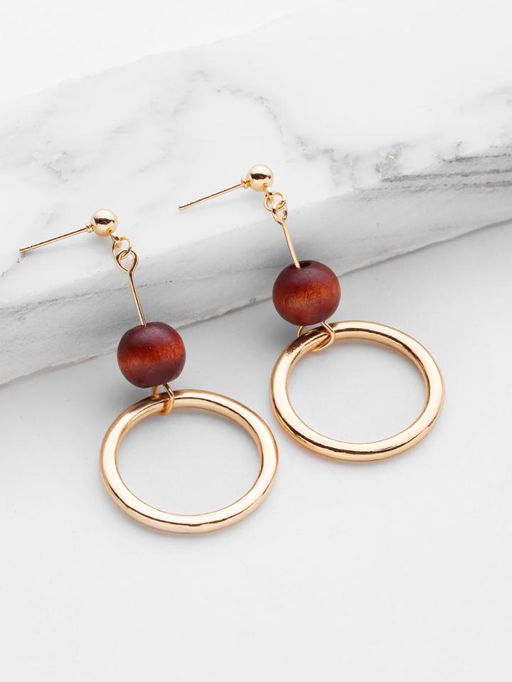 Shein Ring Design Drop Earrings With Wood Ball