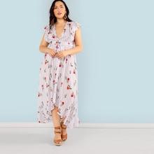 Shein Plus Ruffle Trim Floral & Striped Dress