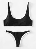 Shein Contrast Piping Scoop Neck Bikini Set