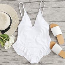 Shein Open Back Ruffle Hem Plunging Cami Swimsuit