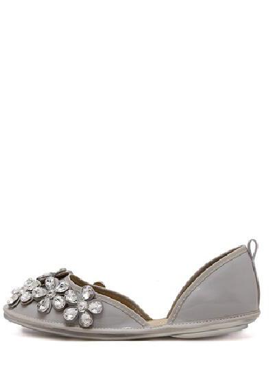 Shein Grey Square Toe Rhinestone Patent Leather Flats