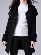 Shein Black Round Neck Long Sleeve Stitching Plush Coat