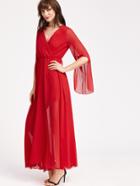 Shein Red V Neck Split Sleeve Wrap Dress