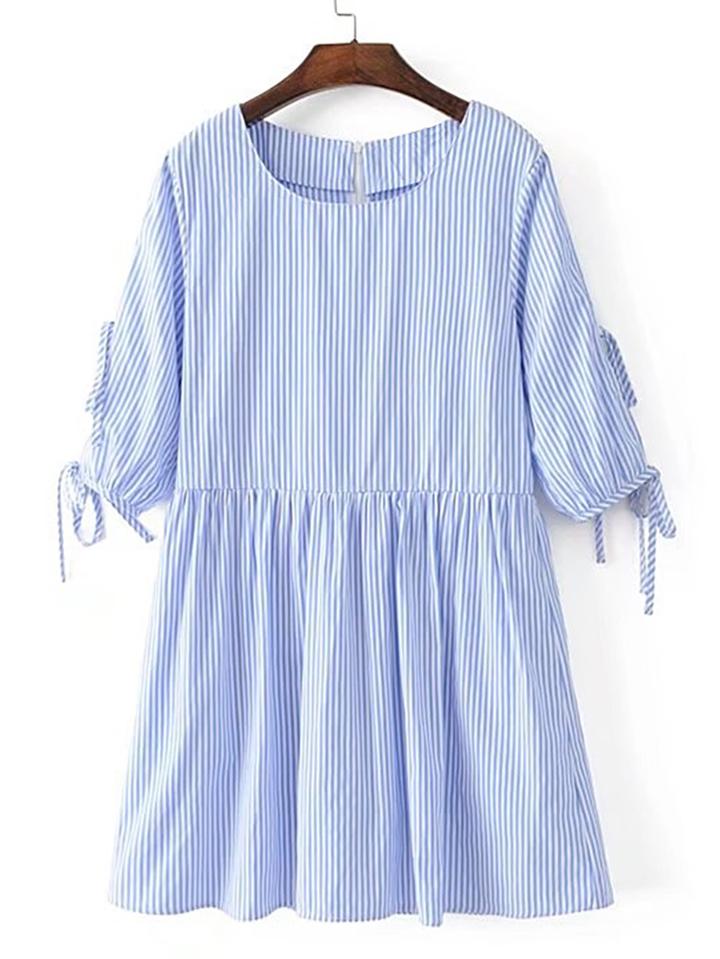 Shein Vertical Striped Lace Up Sleeve Dress