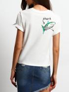 Shein White Shark Print Cuffed T-shirt