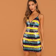 Shein Color Block Plunging Neck Cami Dress