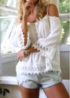 Rosewe Lace Splicing Off The Shoulder White Blouse
