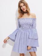 Shein Shirred Off The Shoulder Bell Layered Sleeve Dress