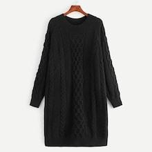 Shein Solid Mixed Knit Sweater Dress
