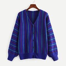 Shein Bishop Sleeve Button Up Stripe Knit Coat