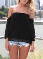 Shein Black Off The Shoulder Chiffon Top