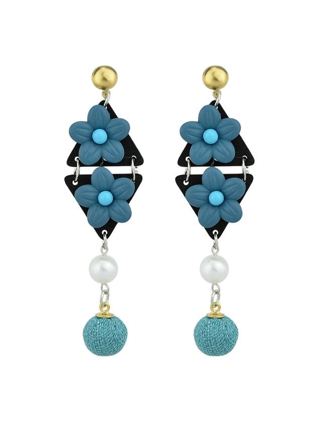 Shein Blue Simulated-pearl Colorful Flower Dangle Earrings