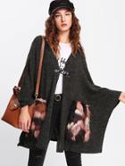 Shein Faux Fur Pocket Patched Poncho Coat