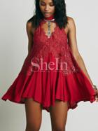 Shein Red Sleeveless With Lace Asymmetric Dress