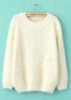 Shein Beige Long Sleeve Shaggy Mohair Loose Sweater