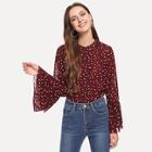 Shein Allover Star Print Flounce Sleeve Shirt