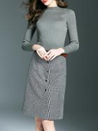 Shein Grey Sweater Top With Belted Houndstooth Skirt