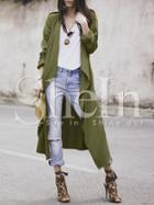 Shein Army Green Drapped Collar Slit Back Duster Coat