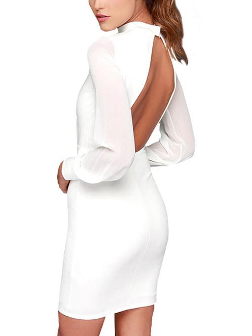 Shein White Stand Collar Backless Bodycon Dress
