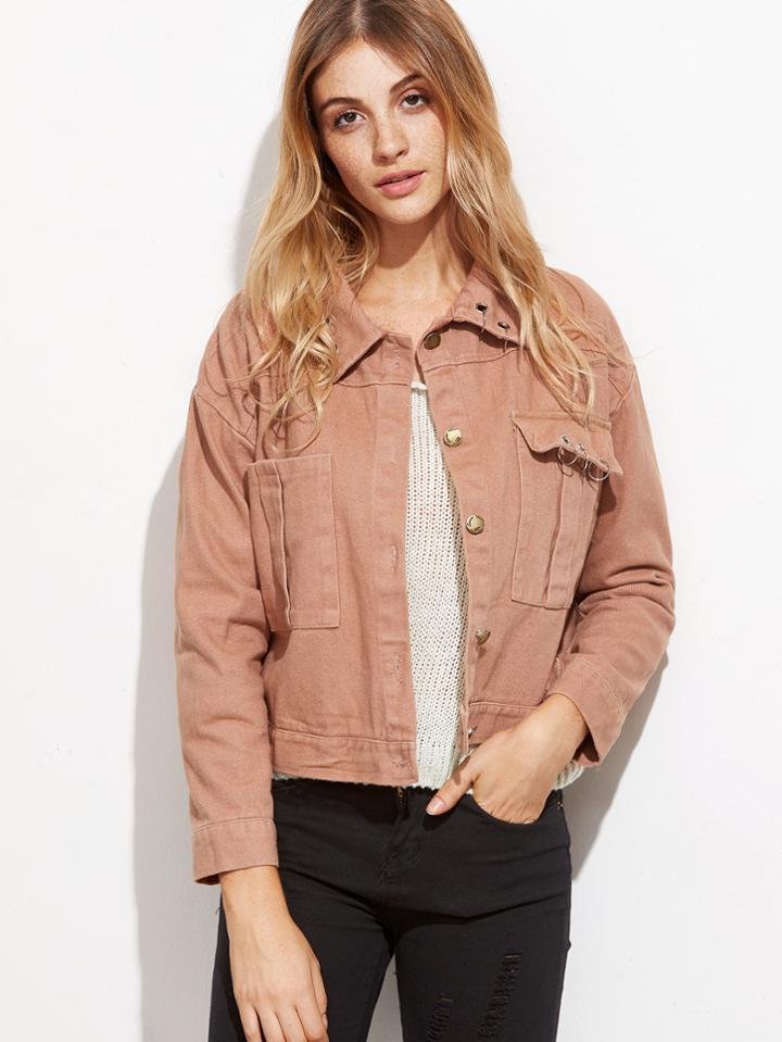 Shein Pink Drop Shoulder Metal Embellished Jacket